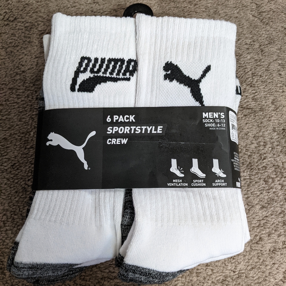 Puma Men's Crew Socks Shoe Size 6-12